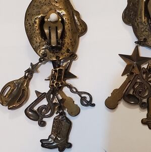 Dangle Rhinestone Earrings Western Hats Adorned With Charms (Music Scenes)